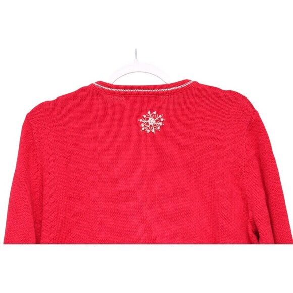Vintage 90s Cardigan Sweater Medium Embroidered Sequin Beaded Holiday Winter - Picture 11 of 12